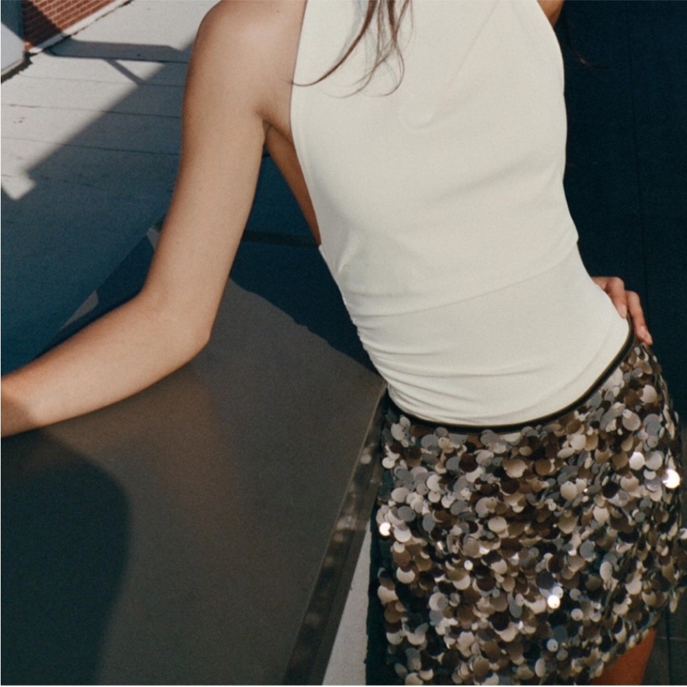 Green Silver Sequin Mini Skirt